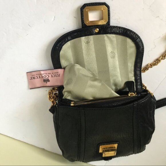 Juicy Couture Y2K Mini Chain Strap Leather Bag WOC Gold Tone hardware Turn Lock - Picture 9 of 16